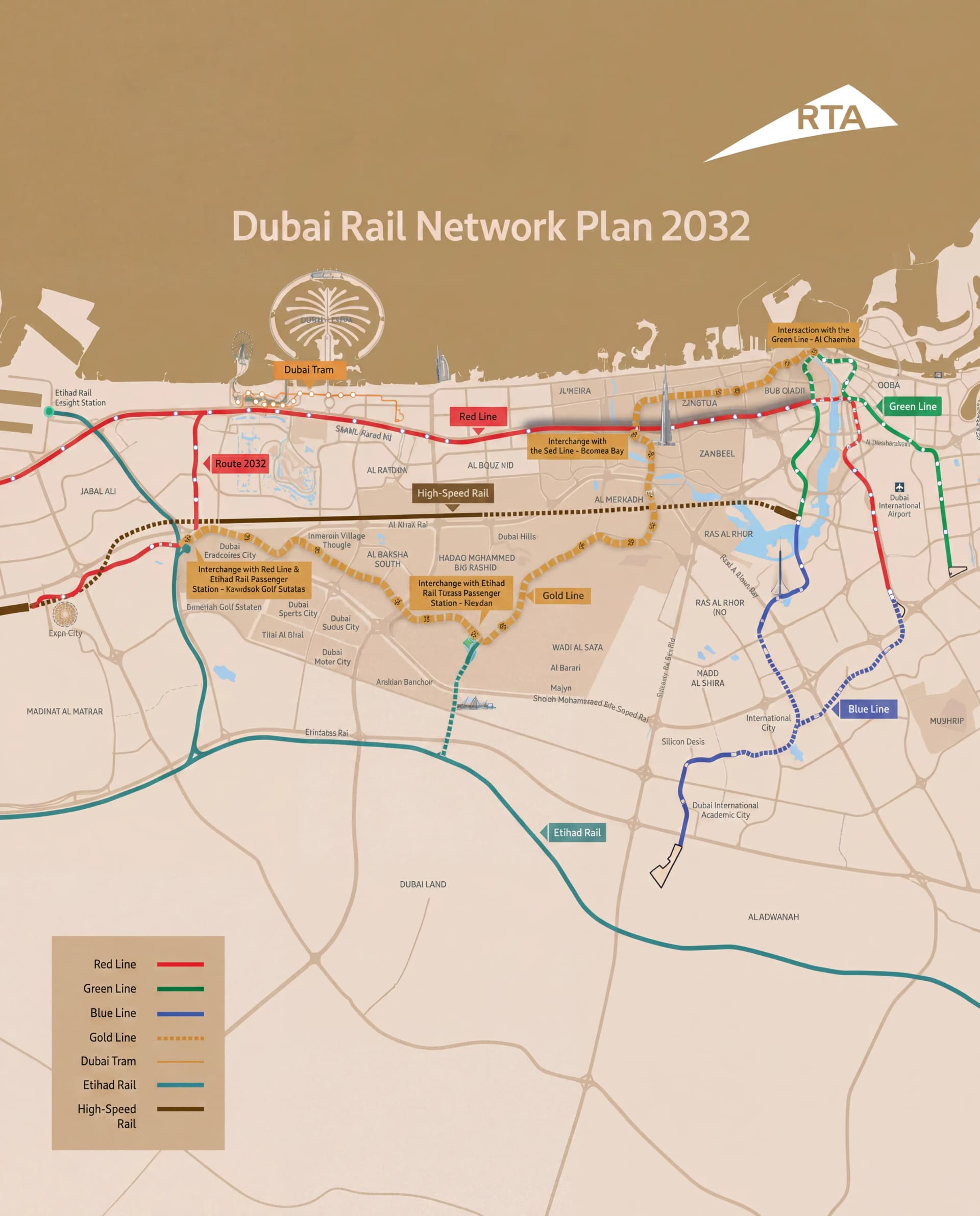 Dubai Metro network map 2026, RTA source